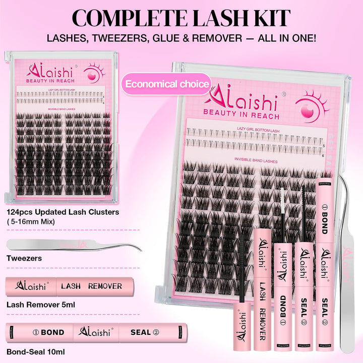 Anime Lash Clusters, 124 Stück Manga Eyelash Extensions 5-16mm, Fluffy D Curl mit Bond and Seal, Pin