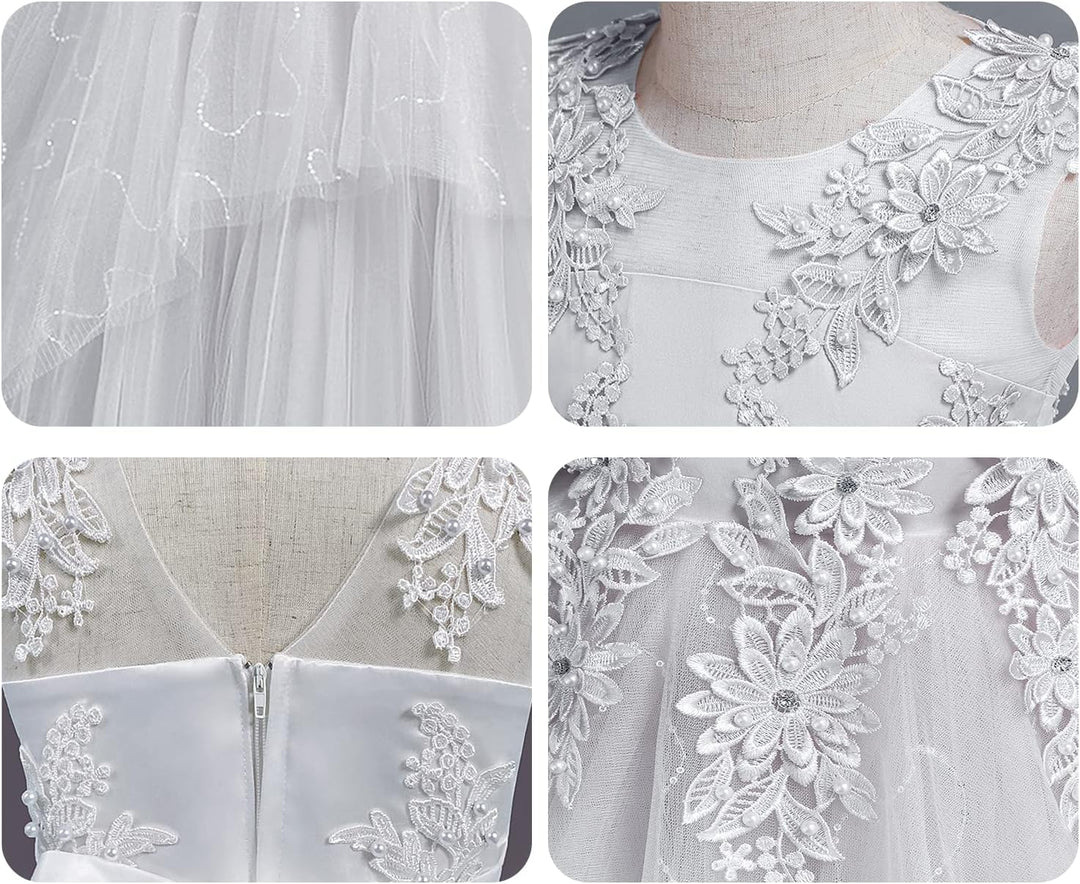 LOLANTA Mädchen Prinzessin Kleid Weiss, Festlich Hochzeit Kommunion Blumensmädchenkleid, Festzug Par