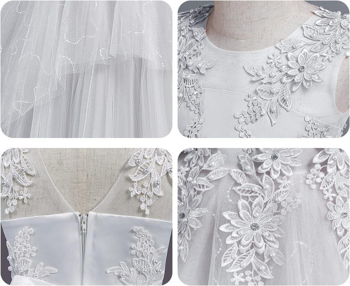 LOLANTA Mädchen Prinzessin Kleid Weiss, Festlich Hochzeit Kommunion Blumensmädchenkleid, Festzug Par