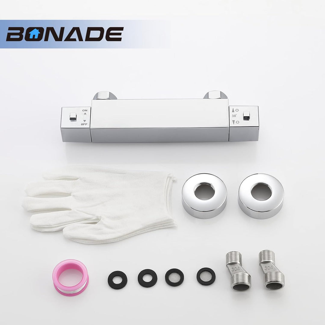 BONADE Duscharmatur mit Thermostat, Aufputz Mischbatterie Dusche mit 38°C Sicherheitstaste, Messing