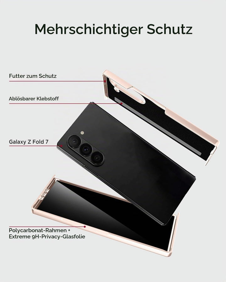 Miimall Handy Hülle für Samsung Z Fold 7 Slim Case mit Blickschutz Schutzglas, Induktives Laden Komp