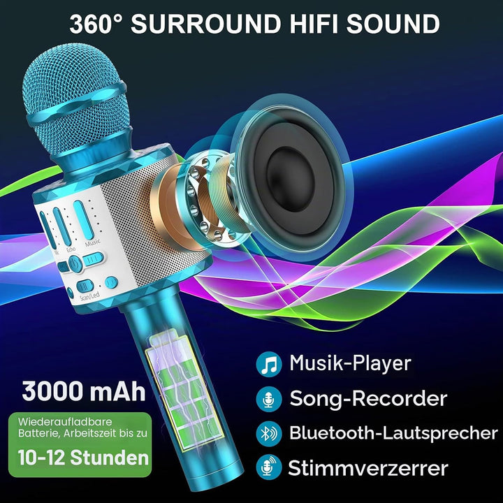 Karaoke Mikrofon, Drahtloses Bluetooth Mikrofon Kinder mit LED, Tragbares Karaoke Maschine zum Singe