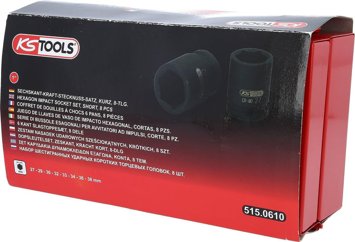 KS Tools 515.0610 1" Sechskant-Kraft-Stecknuss-Satz, kurz, 8-tlg.