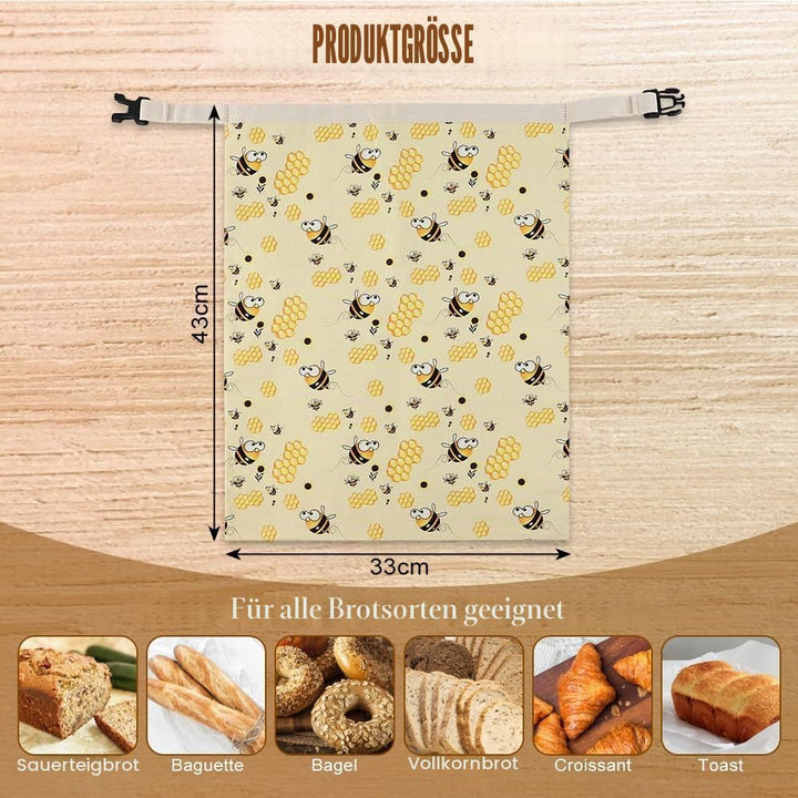 2 Stück Bienenwachs Brotbeutel Gross, Wiederverwendbare Brotbeutel mit Bienenwachs, 43x33 cm Brotbeu