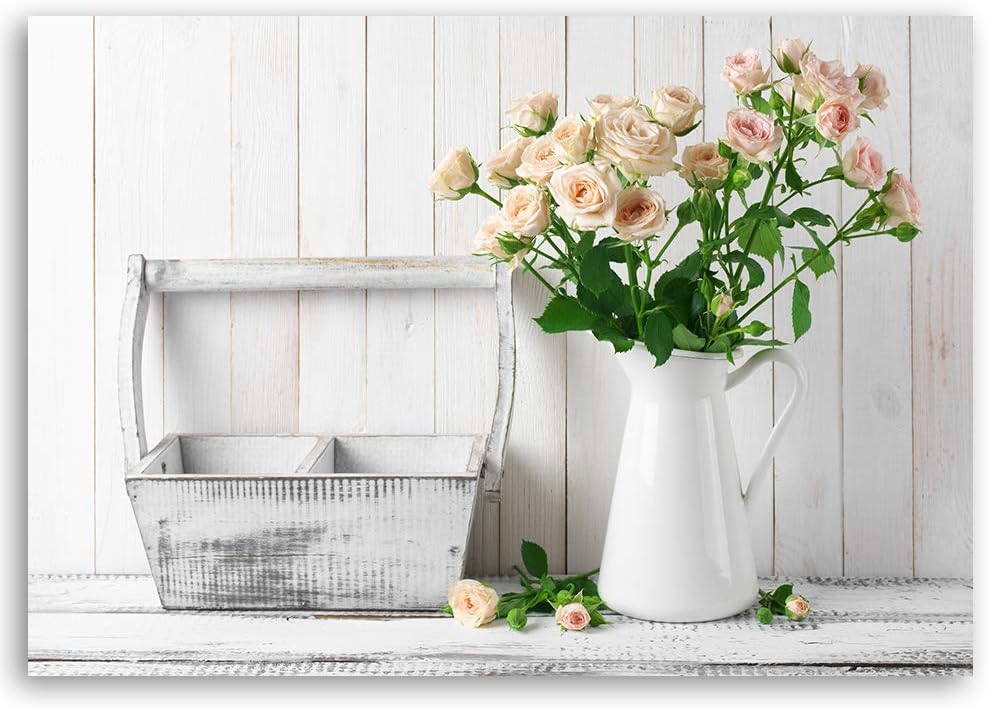 Feeby Bild auf Leinwand Blumen Kunstdruck modern rustikal Weiss 80x60 cm M14323 80x60 cm, M14323 80x