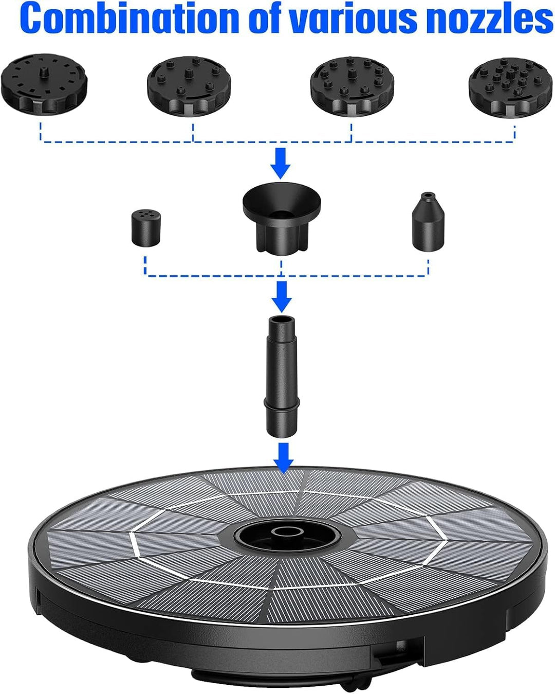 AISITIN Solar Springbrunnen für Aussen mit 2.8W Abnehmbares Solarpanel,2 IN 1 DIY Solarbrunnen für D