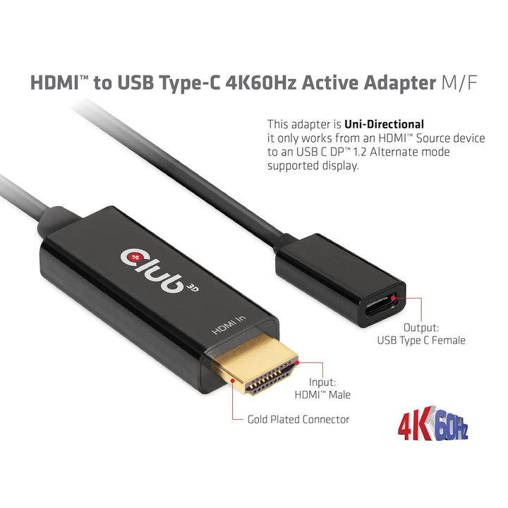 CLUB3D HDMI auf USB Typ-C 4K60Hz aktiver Adapter St./B.