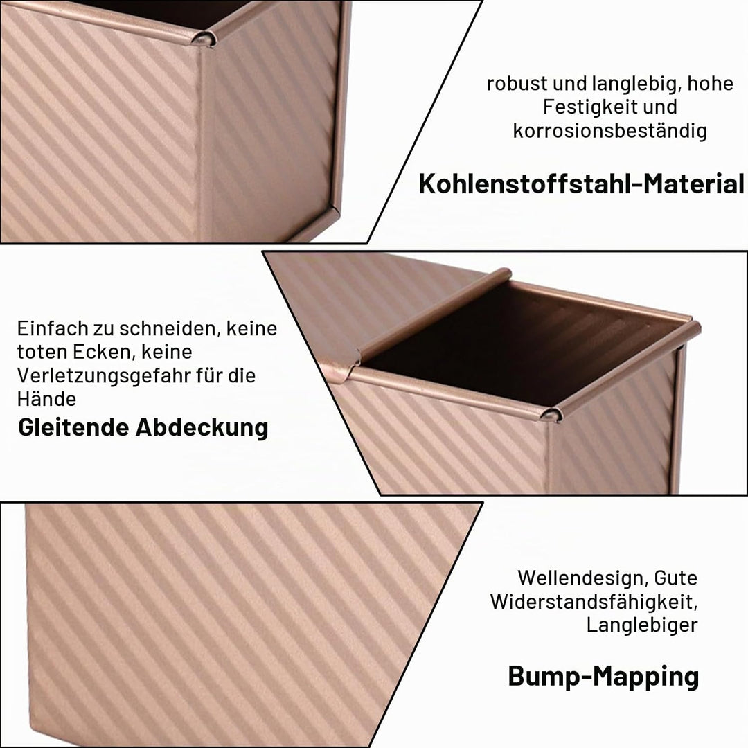 Toastbrot Backform mit Deckel, 2 Stück Brotbackformen (Schwarz/Roségold), Toastbrotform, mit 3 Belüf