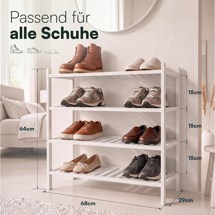 BAM BOO BOX - Schuhregal aus Bambus, Schuhablage mit 4 Ebenen, 68 x 28 x 64 cm, Erweiterbar Stapelba