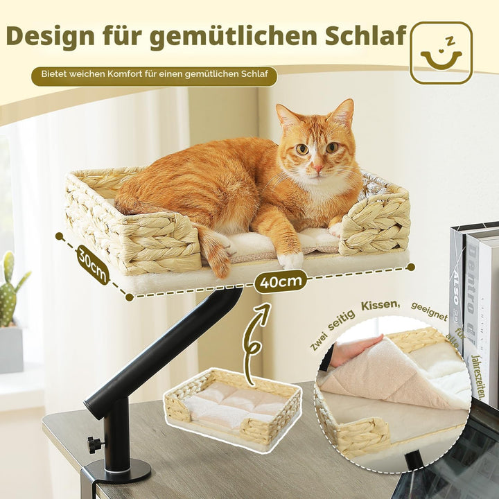 PAWZ Road Katzenbett für Schreibtisch, Katzenkorb, Katzen-Schreibtischbett aus Korbgeflecht, 360° dr