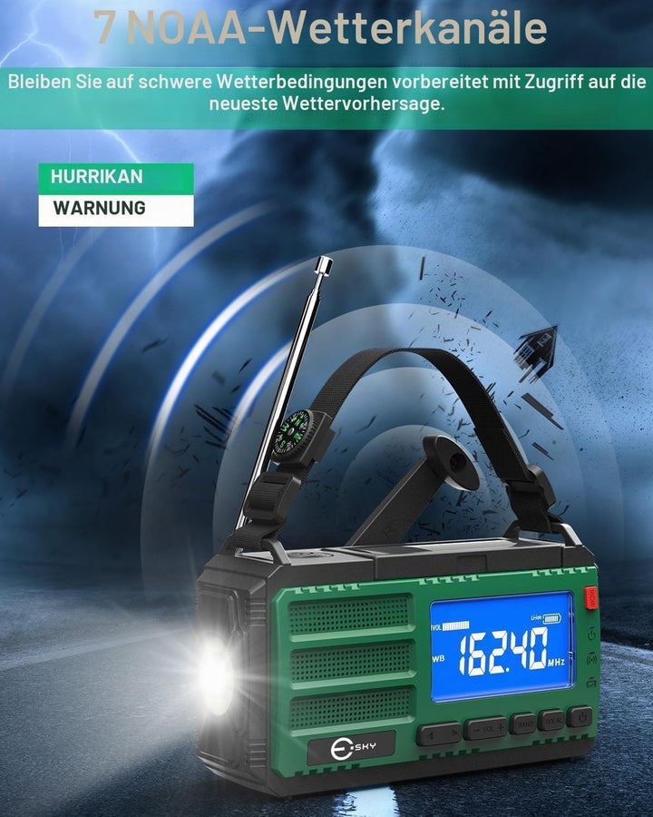 Esky Kurbelradio, AM/FM/NOAA 7 in 1 Notfallradio mit 10000mAh Akku Wiederaufladbare 3 Lademodi Tragb