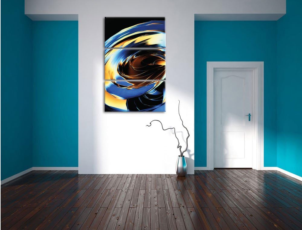 Pixxprint Blaue abstrakte Form schwarz/weiss als Leinwandbild/Grösse: 3 Teilig (120x80) cm/Wandbild/