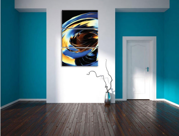 Pixxprint Blaue abstrakte Form schwarz/weiss als Leinwandbild/Grösse: 3 Teilig (120x80) cm/Wandbild/