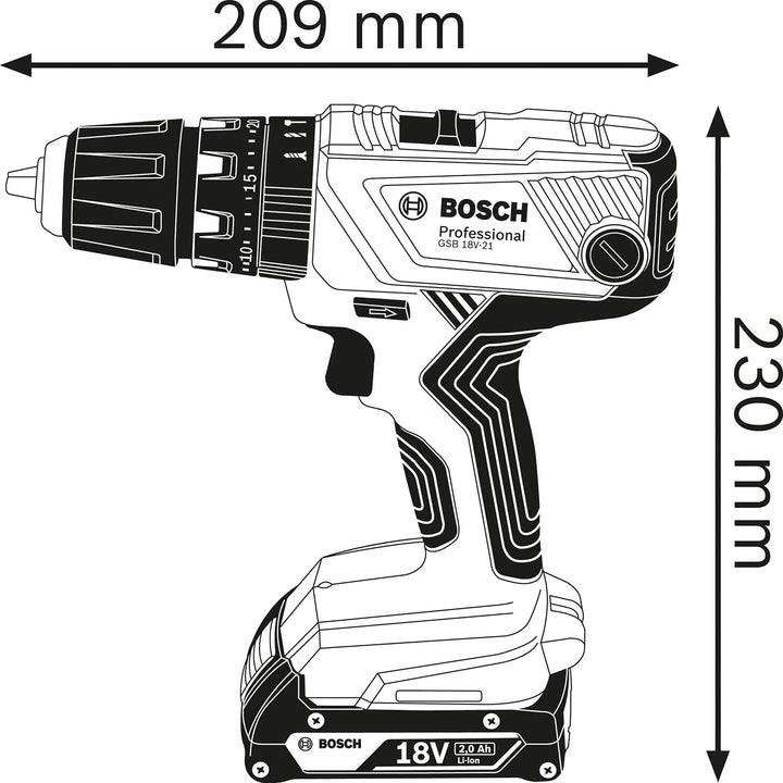 Bosch Professional 18V System Akku Schlagbohrschrauber GSB 18V-21 (max. Drehmoment 55 Nm, ohne Akkus