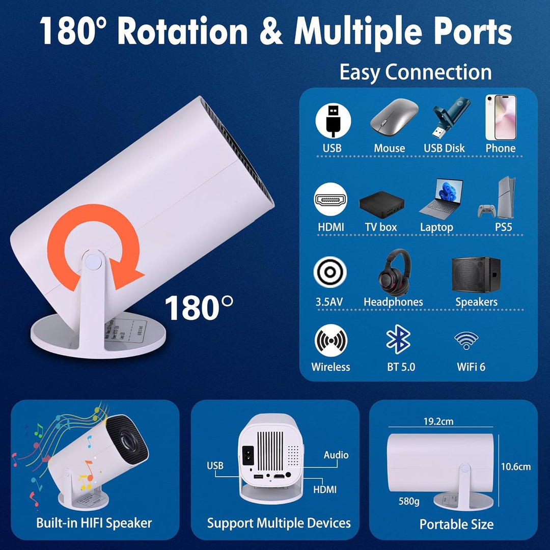 Projector 4K Projektor Mini Beamer Smart Klein Portable für Handy Bluetooth mit Android 11.0 OS, WiF