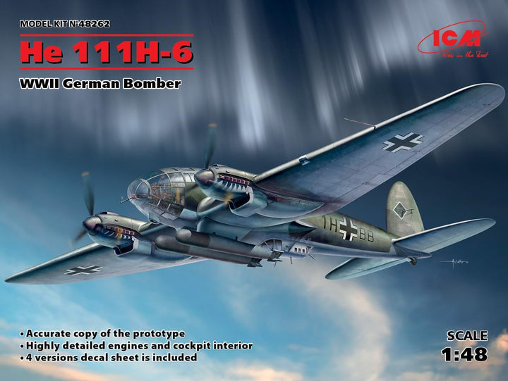 ICM 48262 He 111H-6, WWII German Bomber Force Modellbausatz, grau