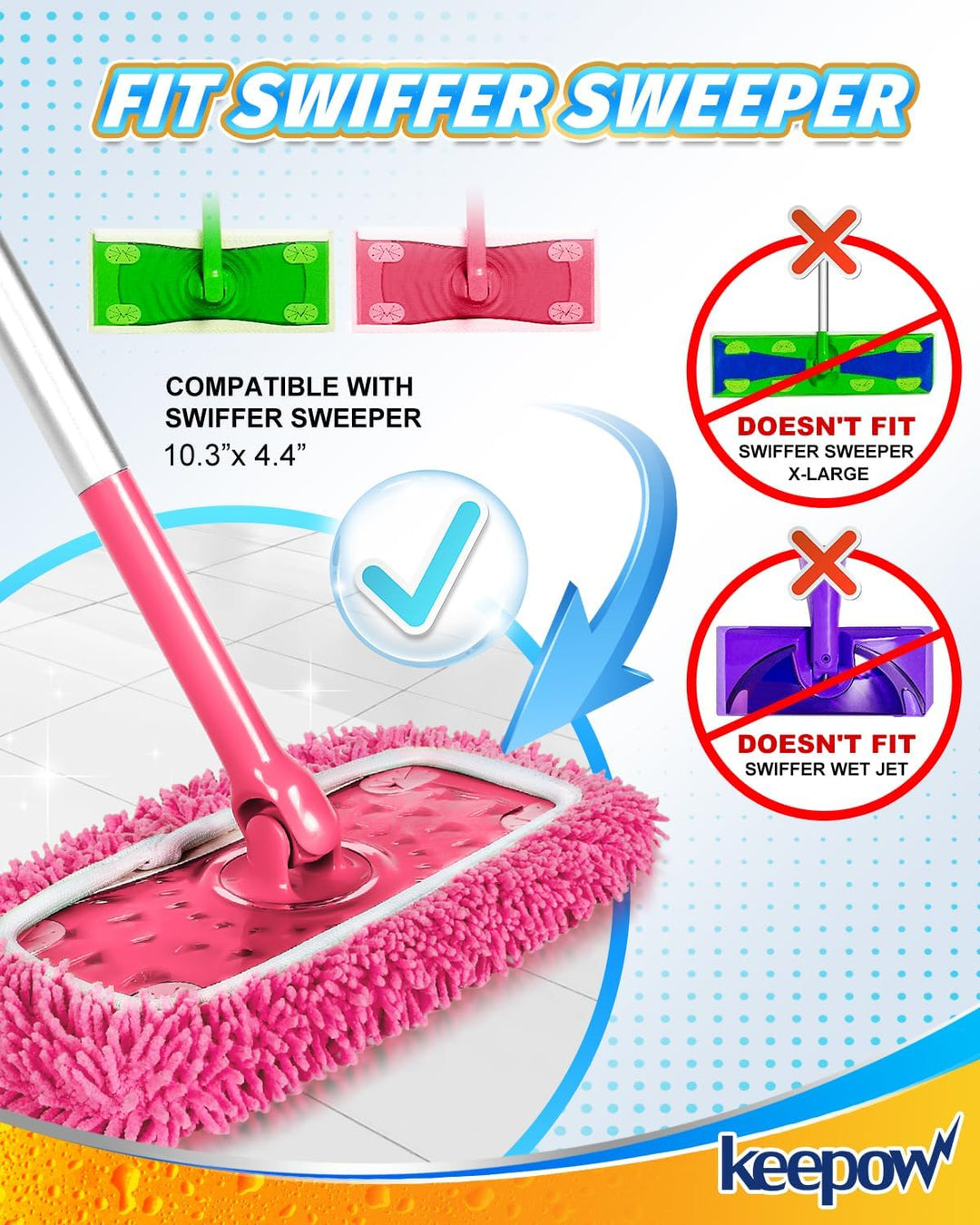 KEEPOW 6 Wiederverwendbare Mikrofaser für Swiffer Bodenwischer Pink, Waschbar & Fusselfrei für Swiff