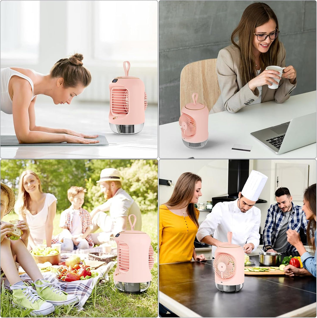 Drehbar Mobile Klimageräte, Mini Multifunktional USB Air Cooler mit 3 Geschwindigkeiten, Nachtlicht,