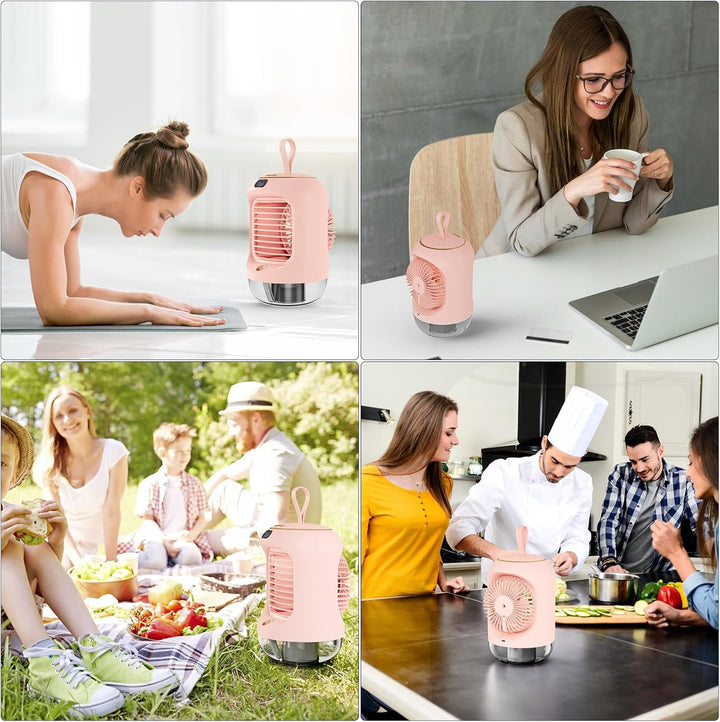Drehbar Mobile Klimageräte, Mini Multifunktional USB Air Cooler mit 3 Geschwindigkeiten, Nachtlicht,