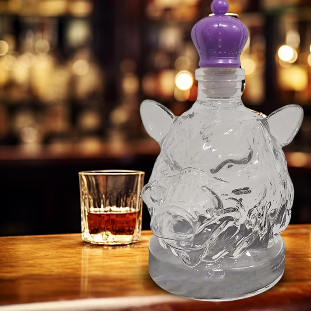 Wildschwein Whisky -Dekanter, kreative Wildschwein Whisky -Flasche, lustige Tierkopfglasflasche mit