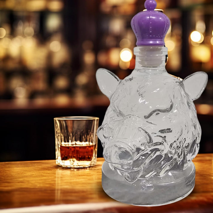 Wildschwein Whisky -Dekanter, kreative Wildschwein Whisky -Flasche, lustige Tierkopfglasflasche mit
