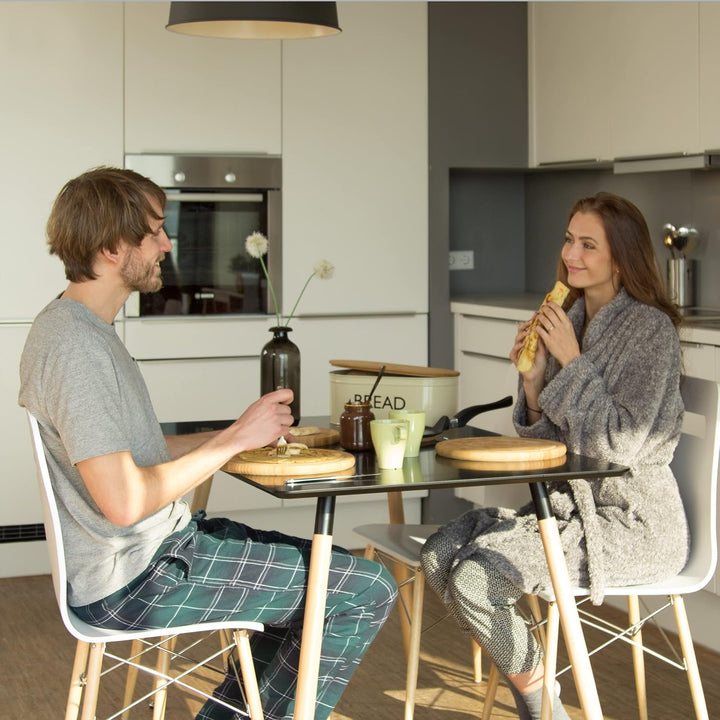 Relaxdays Frühstücksbrettchen 4er Set, Bambus, rund, 25 cm, Küchenbrett, pflegeleicht, natürlich, me