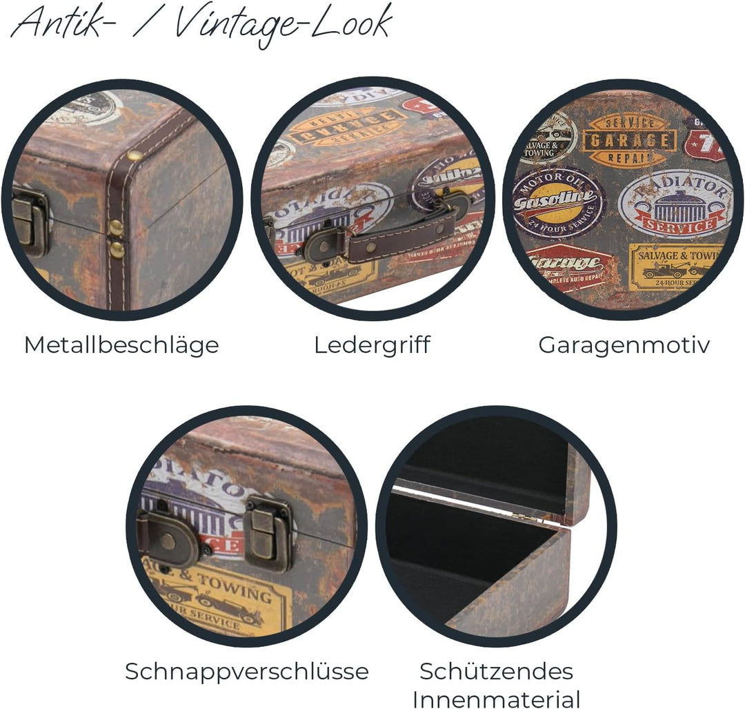HMF VKO107 Vintage Koffer aus Holz | 44 x 32 x 16 cm | Gross | Deko Garage 44 cm Garage, 44 cm Garag