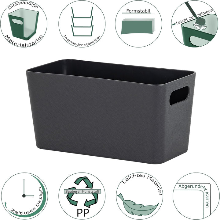 12 x Ordnungsbox - 10 cm hoch - anthrazit - 20 x 10 cm - Ordnungskorb - Regalorganizer Wandregal - S