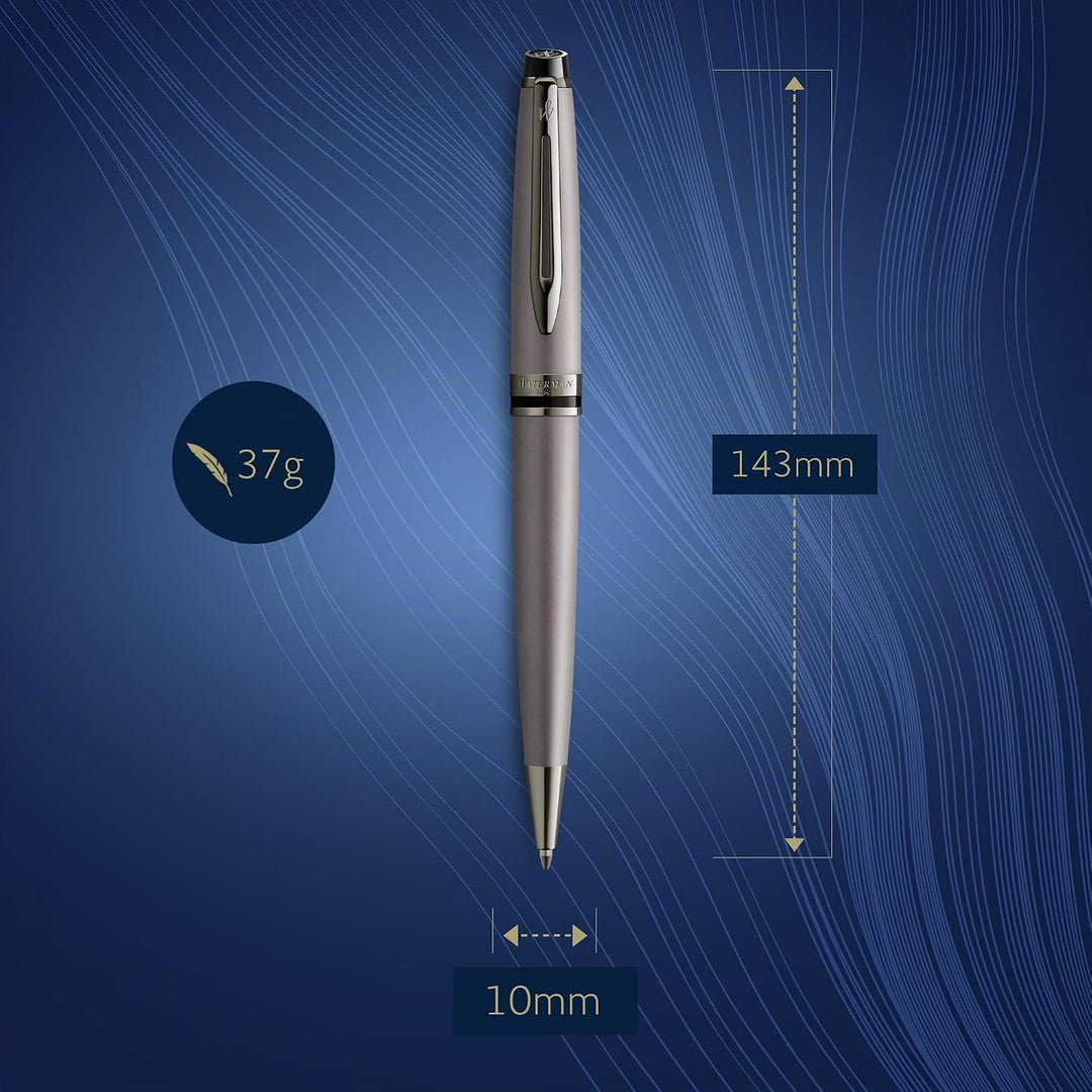 Waterman Expert Kugelschreiber | Silberfarbene Metallic-Lackierung mit Ruthenium-Zierteilen | Mittle