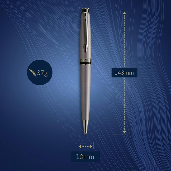Waterman Expert Kugelschreiber | Silberfarbene Metallic-Lackierung mit Ruthenium-Zierteilen | Mittle