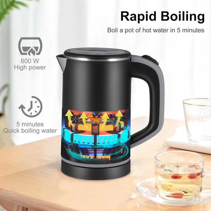 Towwoo 800ML Reisewasserkocher Klein, 600W 5 Minuten Schnelles Kochen Mini Edelstahl Wasserkocher, Ü