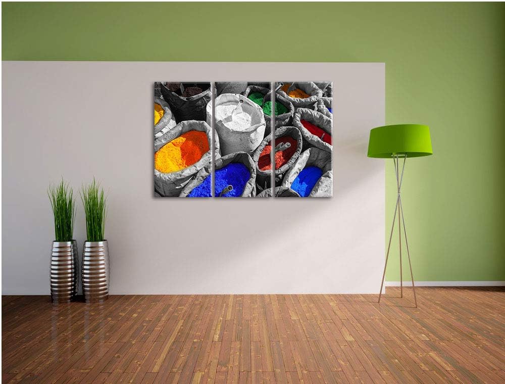 Bunte Farben für Holi Festival schwarz/weiss 3-Teiler Leinwandbild 120x80 Bild auf Leinwand, XXL rie
