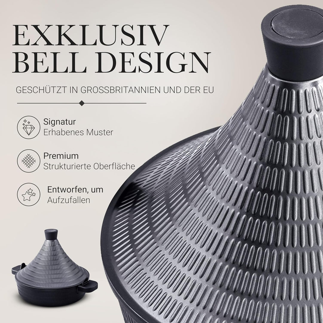 INTIGNIS Aluminium Tajine 28cm, Antihaft, Induktion & Gas Herd geeignet, Deckel mit Selbstbastfunkti