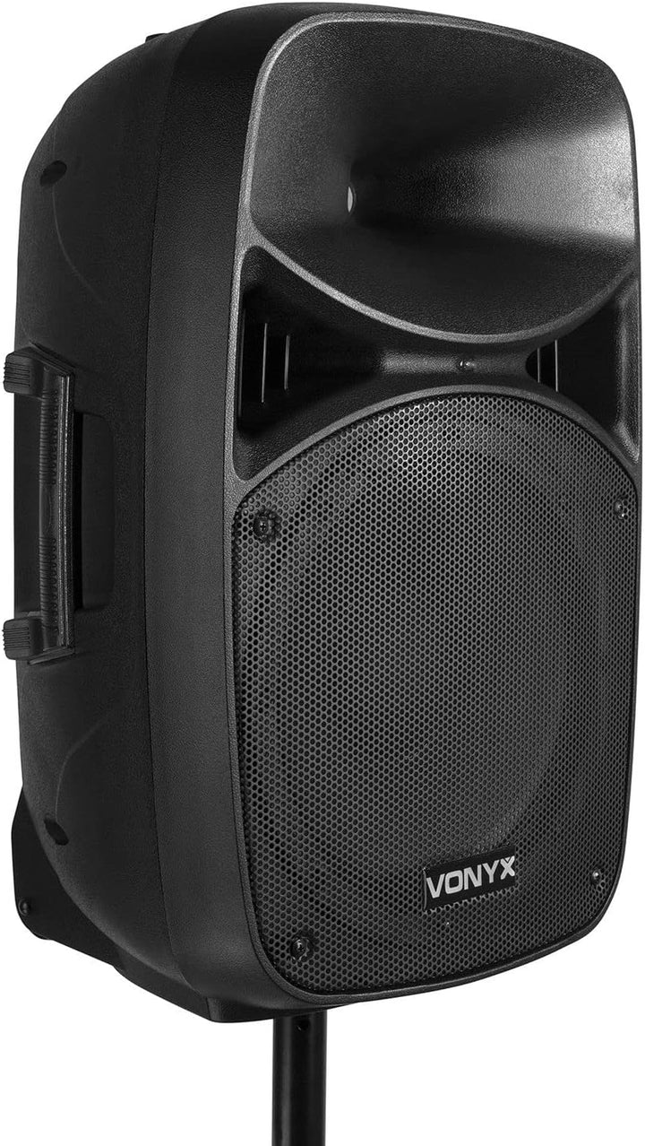 Vonyx VPS152A, PA Lautsprecher Set mit Ständer und Mikrofon, 1000 Watt PA Anlage Komplettset, 15 Zol