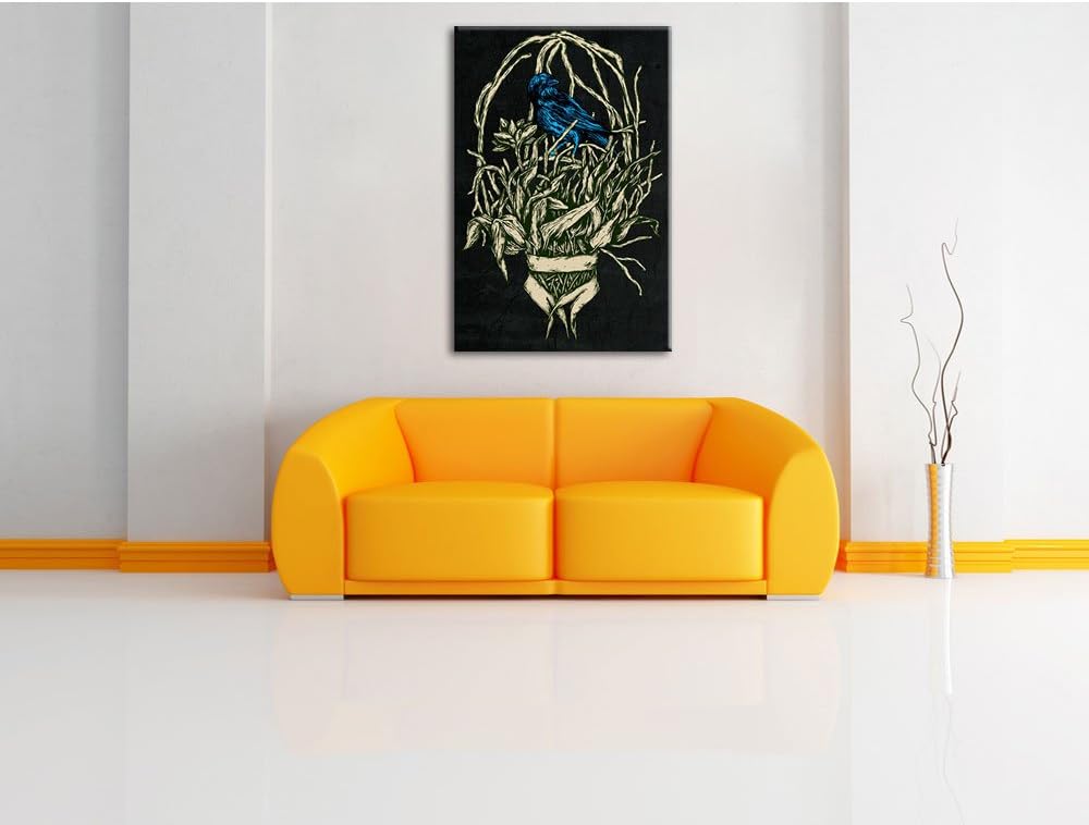 Dark Blue Bird black Bild auf Leinwand, XXL riesige Bilder fertig gerahmt mit Keilrahmen, Kunstdruck