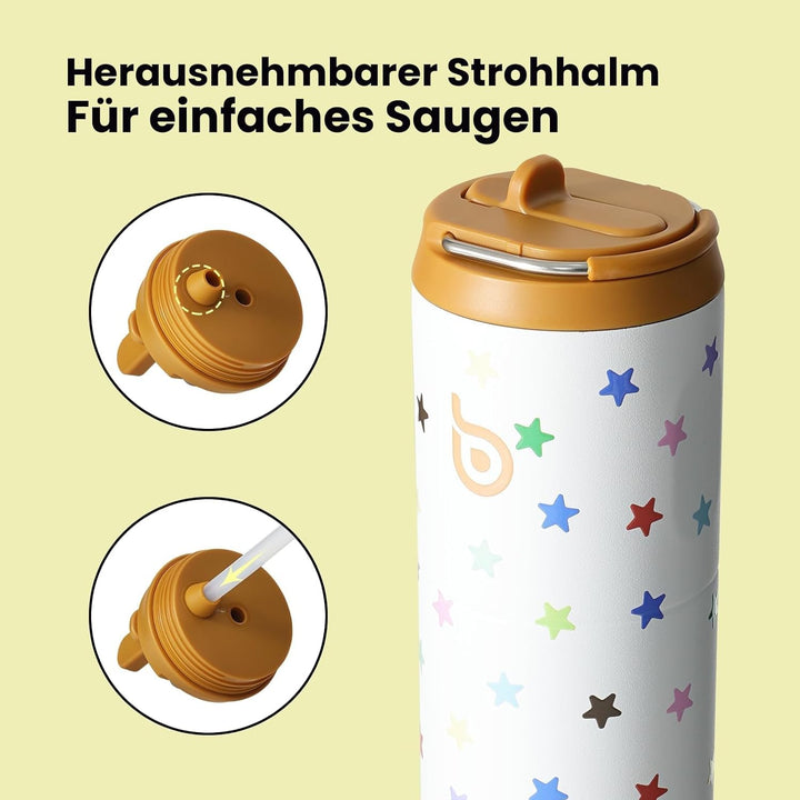 BOTTLE BOTTLE Isolierte Edelstahl Trinkflasche 750 ml mit Strohhalm, Deckel & Griff – Auslaufsicher,