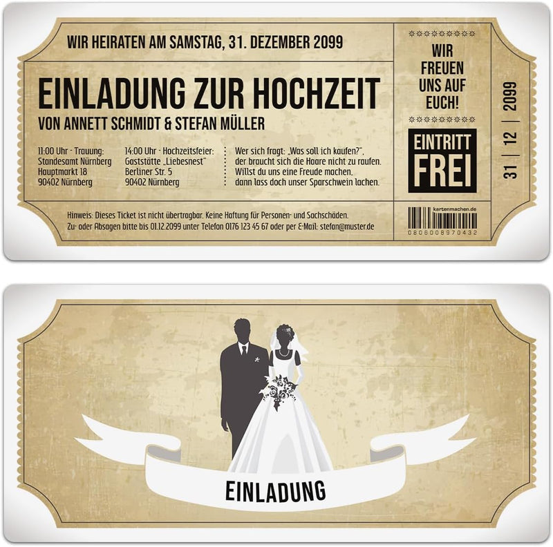 Kartenmachen.de Personalisierte Einladungskarten zur Hochzeit (ab 10 Stück Sets selbst gestalten) al