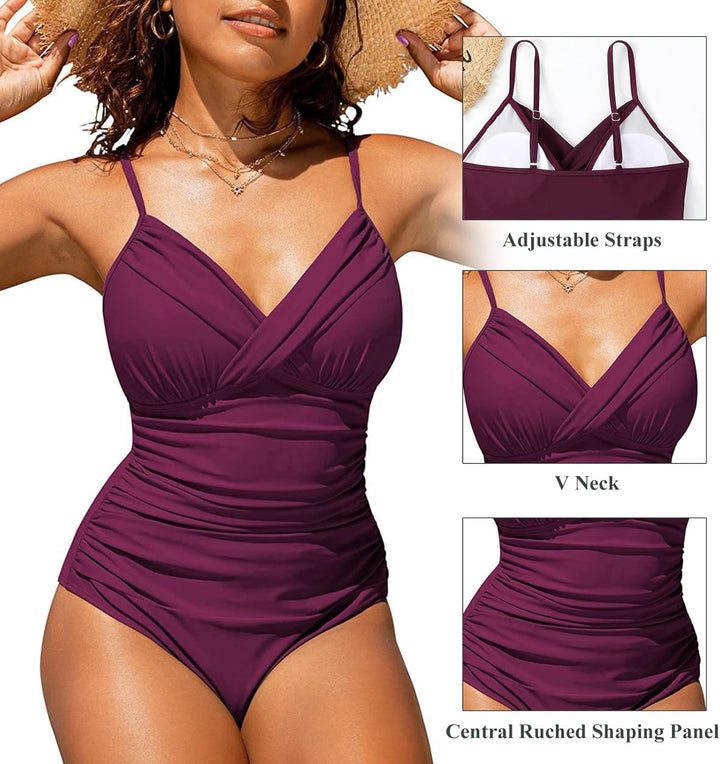 SUGSHYN Badeanzug Damen Sexy V Ausschnitt Schwimmanzug Bauchweg Bademode Push Up Swimming Suits Wome