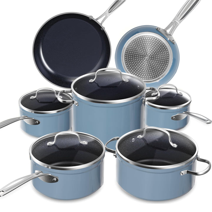 Nuwave Topfsets Pfannenset 12-Teilig Antihaft- Keramik von G10 Duralon Blue, Kochtöpfe mit Topfdecke