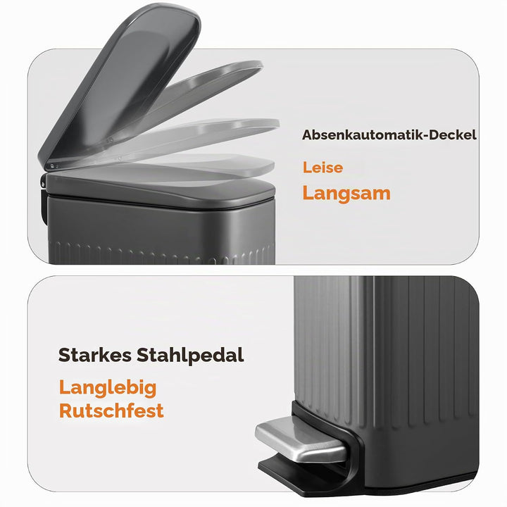 TrashAid Kleiner Mülleimer für Badezimmer mit Deckel Soft Close, 6 Liter Edelstahl Mülleimer mit her