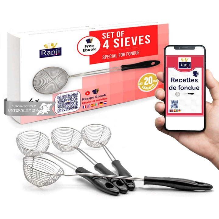 Ranji® Fondue Sieb aus Edelstahl | Pflegeleichte Fonduegabeln, perfekt für Fondueparties, 4 Stück 4