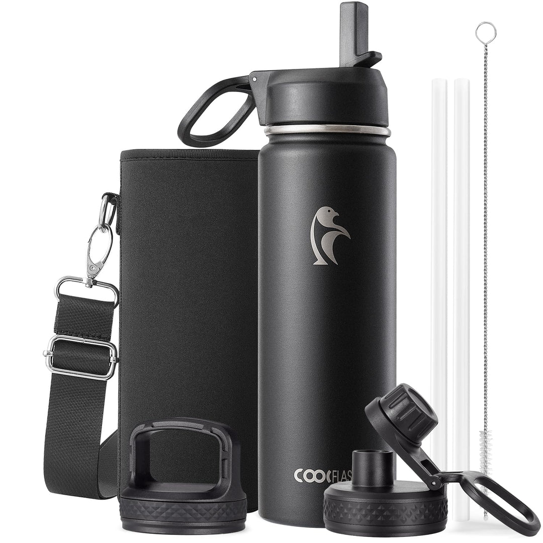 Coolflask Isolierte Wasserflasche 710 ml, Wasserflasche mit Strohhalm & 3 Deckeln, Isolierte trinkfl