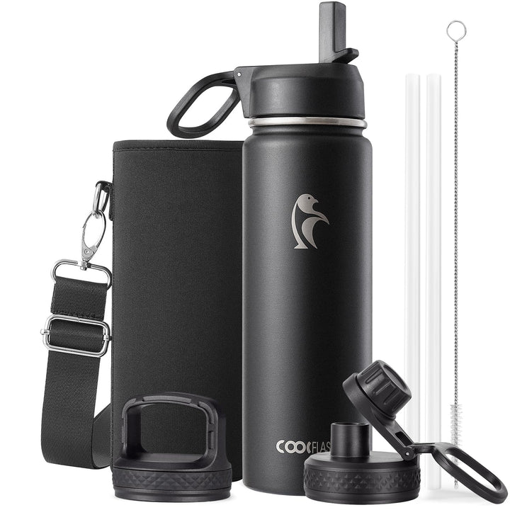 Coolflask Isolierte Wasserflasche 710 ml, Wasserflasche mit Strohhalm & 3 Deckeln, Isolierte trinkfl