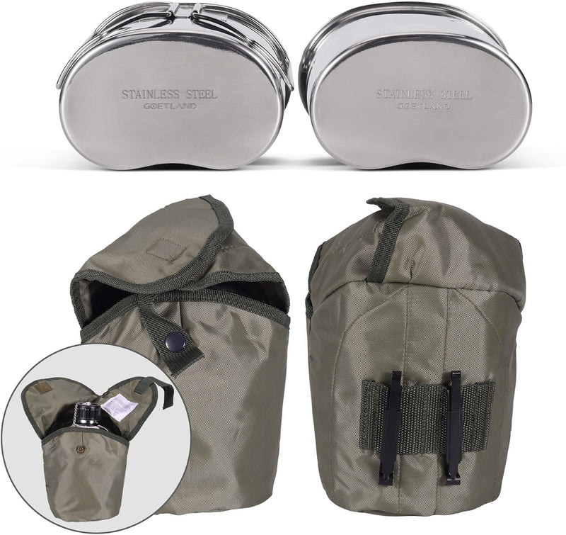 Goetland Edelstahl US Feldflasche Wasserflasche Trinkflasche 1,2L mit 0,6 L Becher Stofftasche für C
