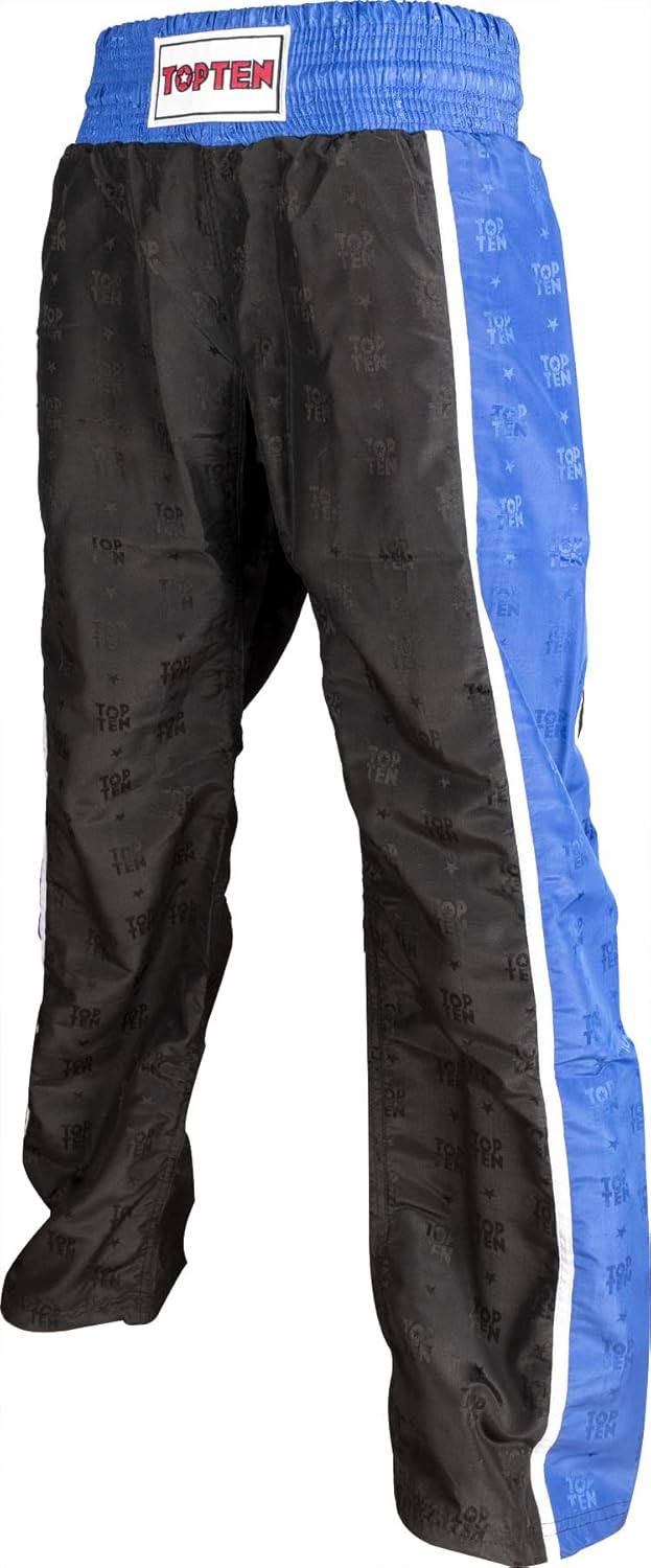 TOP TEN Kickboxhose „Stripes“ L Schwarz - Blau, L Schwarz - Blau