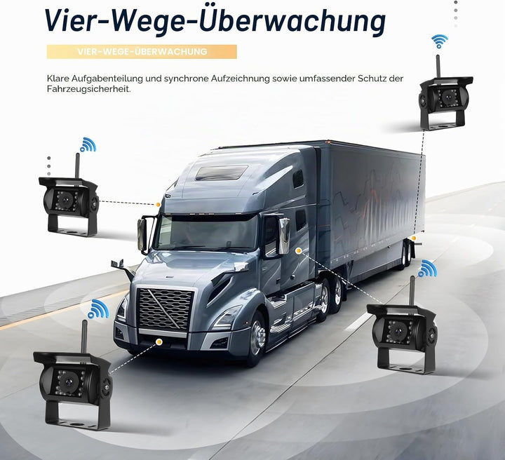 Rückfahrkamera Kabellos Set mit 4 Kameras, 9"-HD-Monitor &amp; 170° Weitwinkel- Rückfahrkamera, IP68 was
