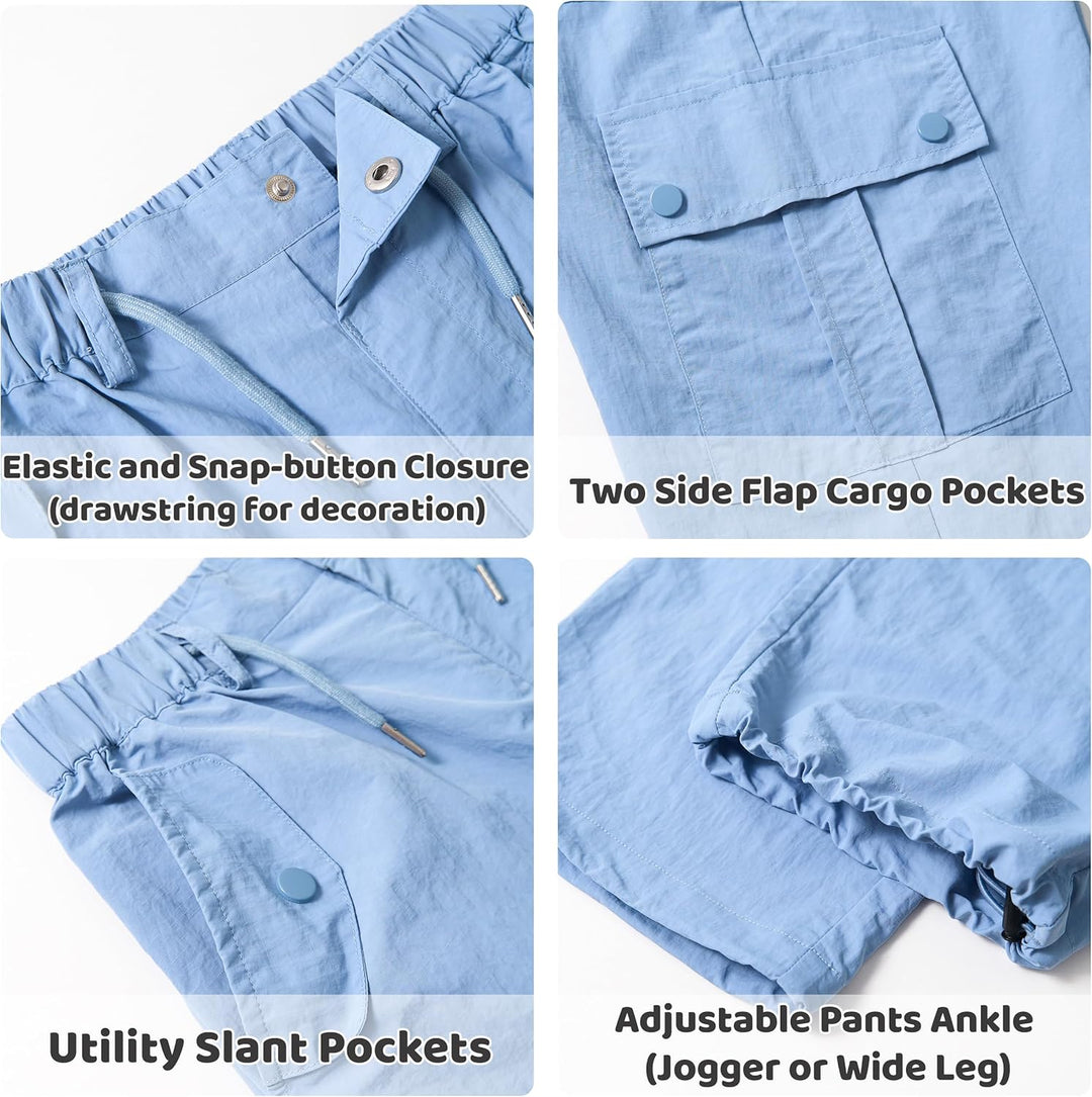 Rolanko Baggy Cargo Fallschirmhose für Mädchen, Y2K Vintage Jogger mit Verstellbarer Elastischer Tai