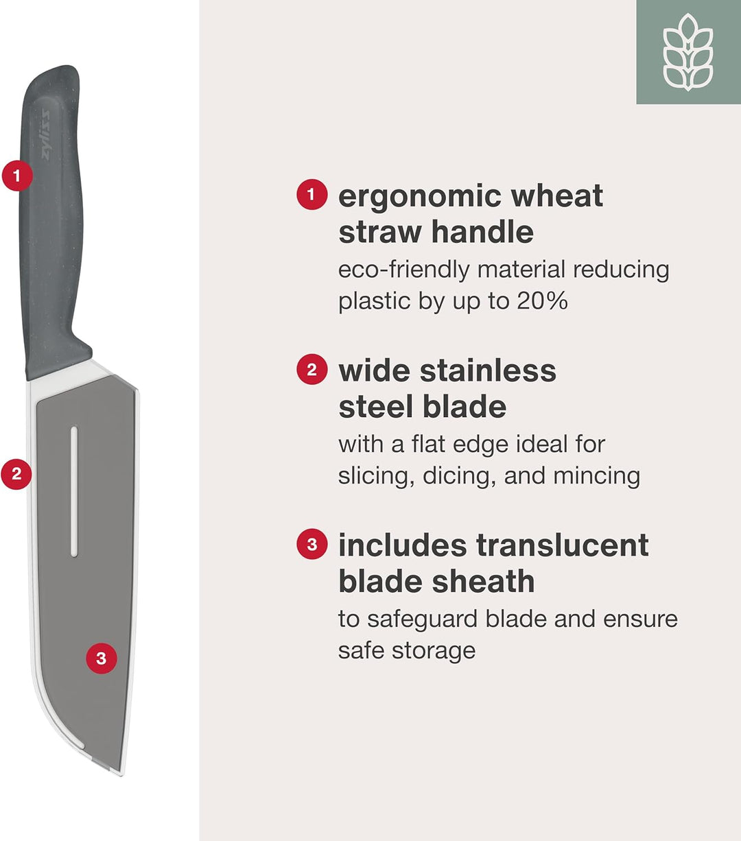 Zyliss Grosses Santokumesser, 17cm Edelstahl, Ultrascharfe Profi Küchenmesser, Mit Nachhaltigem Grif