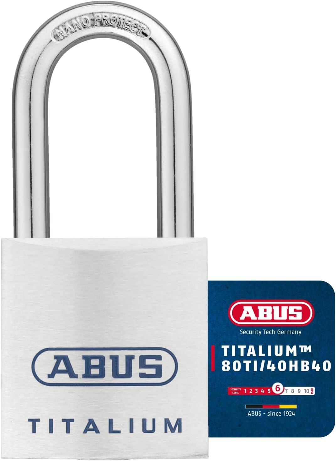 ABUS Titalium Vorhängeschloss 80TI/40HB40 - mit hohem Bügel - Kellerschloss mit leichtem, massiven S