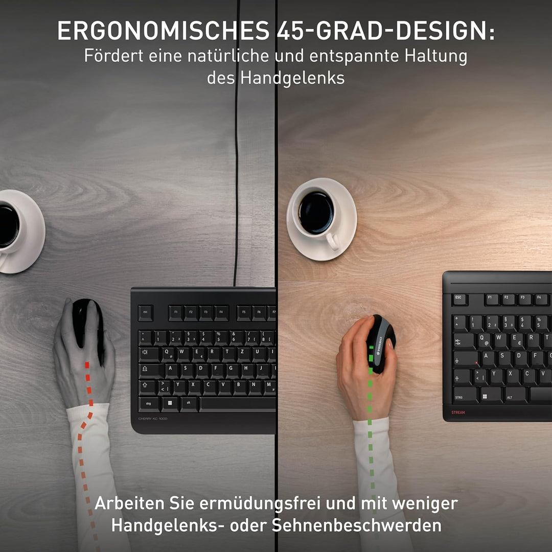CHERRY MW 4500 Left, kabellose Maus, ergonomische Linkshändermaus im 45° Design, 6 Tasten und Scroll